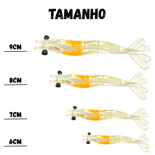 Kit 4 Isca Artificial Camarão e 4 Jig Head Tucunaré e Robalo